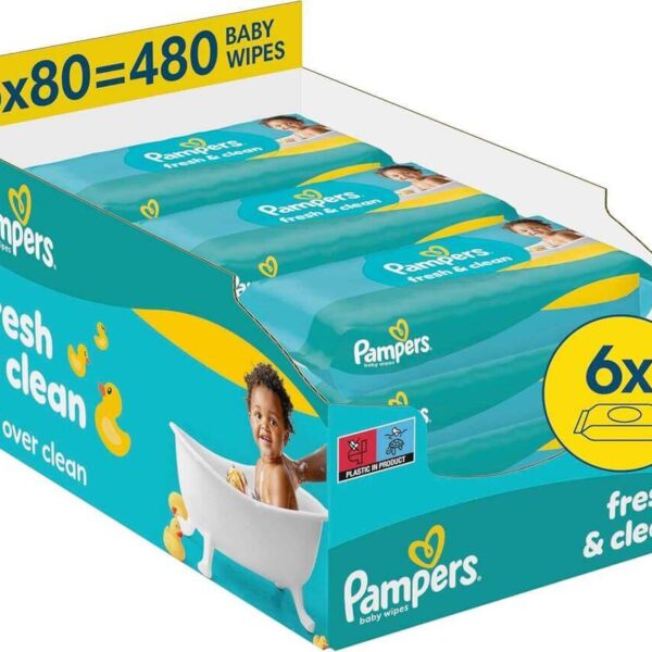 Pampers Fresh & Clean Бебешки мокри кърпички 6 х 80 бр Комплект
