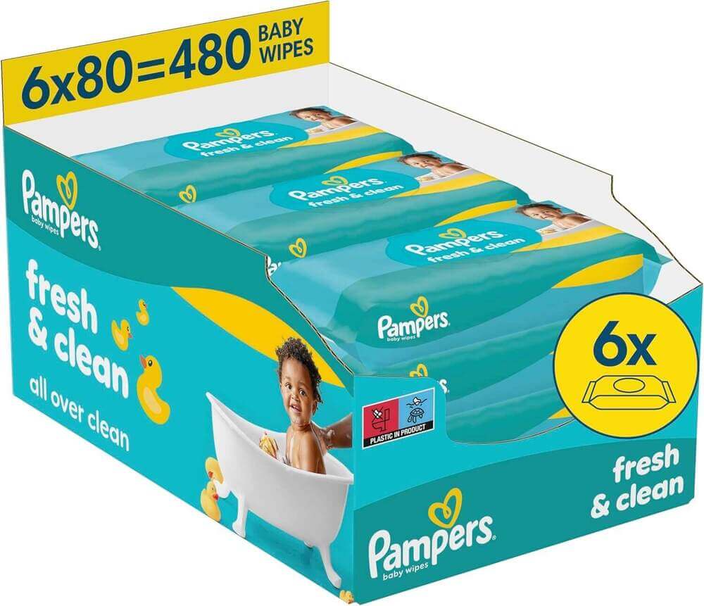 Pampers Fresh & Clean Бебешки мокри кърпички 6 х 80 бр Комплект