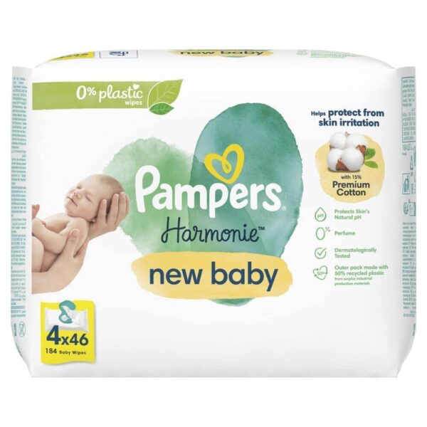 Pampers Harmonie Newborn Бебешки мокри кърпи 4 х 46 бр