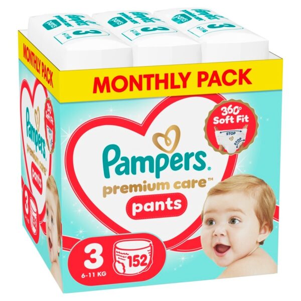 Pampers Premium care Monthly pack Пелени-гащички Размер 3 х 152 бр