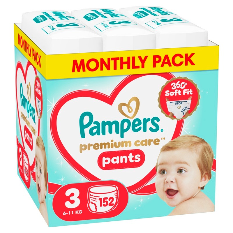 Pampers Premium care Monthly pack Пелени-гащички Размер 3 х 152 бр