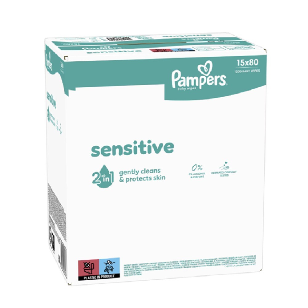Pampers Sensitive Бебешки мокри кърпички 15 x 80 бр
