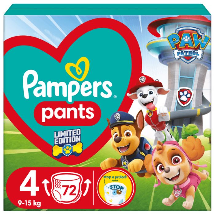 Пелени гащички Pampers GPP S4 Paw Patrol 9-15 кг 72 бр