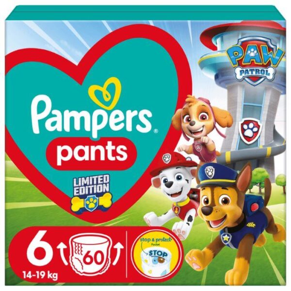 Пелени гащички Pampers GPP S6 Paw Patrol 14-19 кг 60 бр