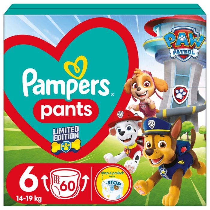 Пелени гащички Pampers GPP S6 Paw Patrol 14-19 кг 60 бр