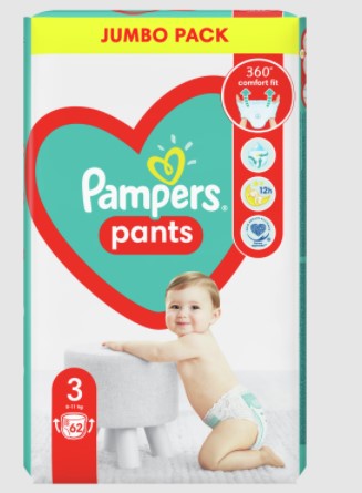 Пелени-гащички Pampers Pants Размер 3 Jumbo Pack 62 бр Procter & Gamble