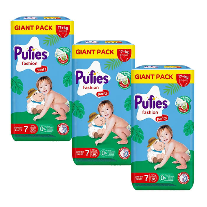 Пелени - гащички Pufies GP Sensitive Pants 7 Extra Large, 17 кг+ 50 бр х 3 пакета Комплект