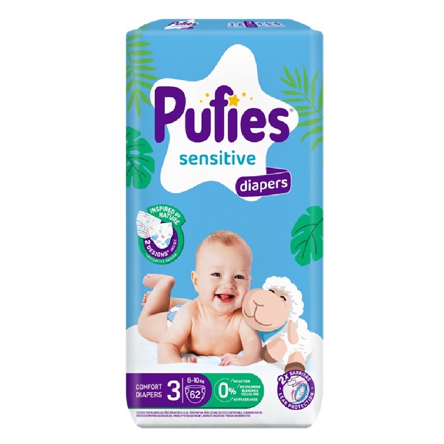 Пелени Pufies MP Sensitive размер 3 Midi 6-10 кг х 62 бр
