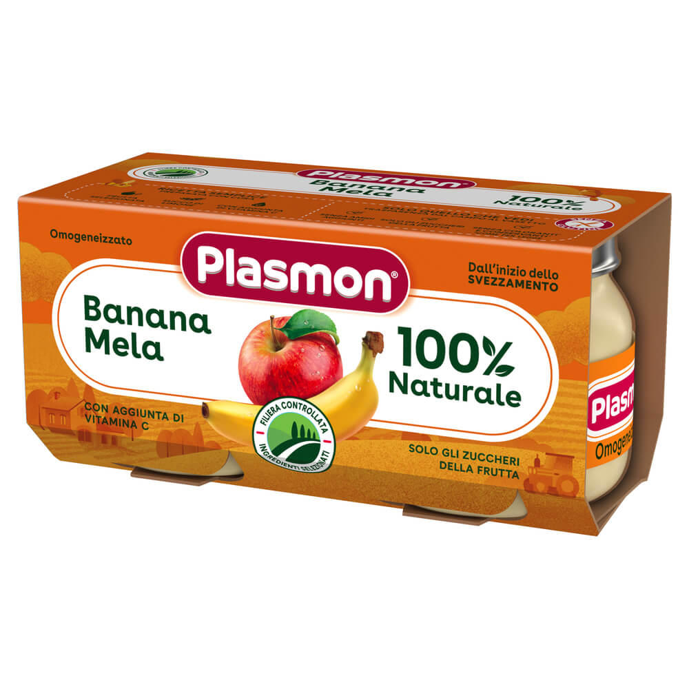 Plasmon Banana Mela 100% Плодово пюре банан с ябълка за деца 6М+ 80 г х 2 бр