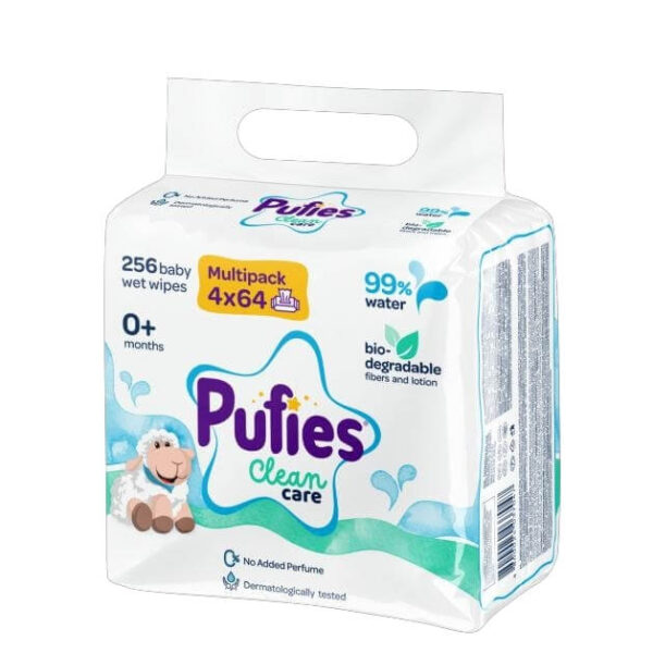 Pufies Clean Care Бебешки мокри кърпички с 99% вода 4 х 64 бр