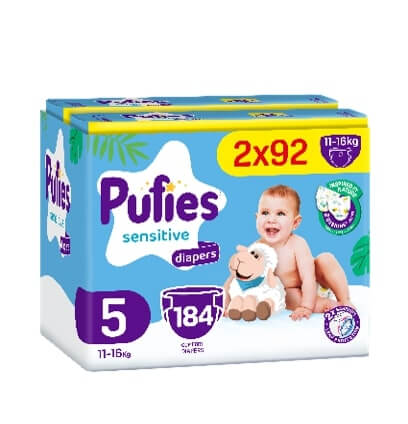 Pufies Sensitive 5 Junior Бебешки Пелени 11-16 кг 2 х 92 бр Комплект