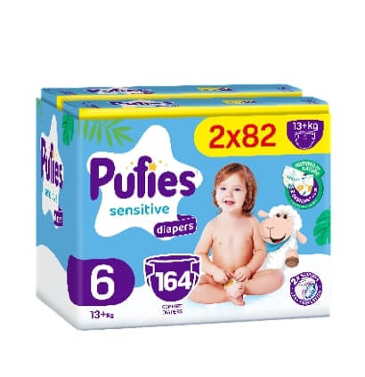 Pufies Sensitive 6 Extra Large Бебешки Пелени 13+ кг 2 х 82 бр Комплект