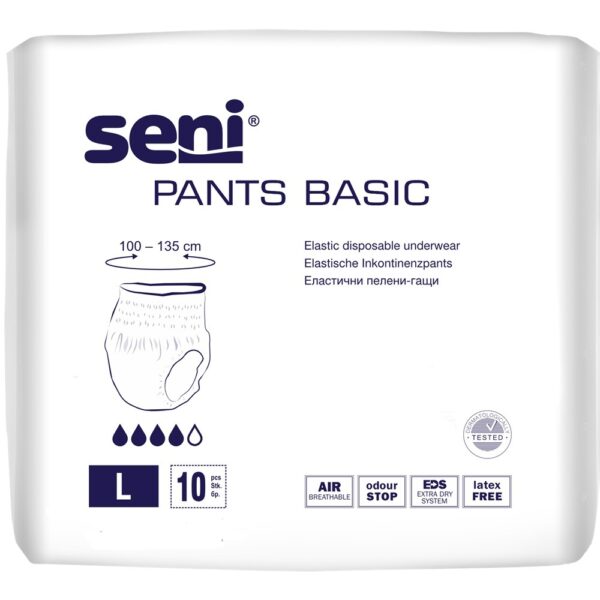 Seni Pants Basic Еластични абсорбиращи гащички L, 4 капки, 10 бр.