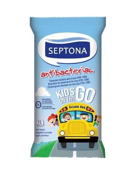 Septona Antibacterial Kids Антибактериални почистващи мокри кърпи за деца 15 бр