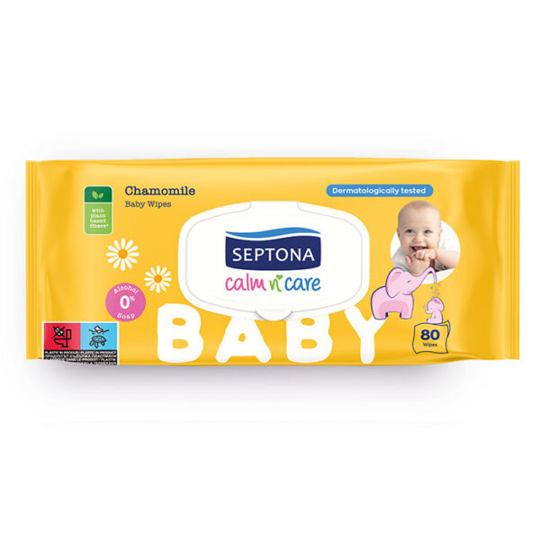 Septona Calm n’ Care Chamomile Бебешки мокри кърпички лайка с капак 80 бр