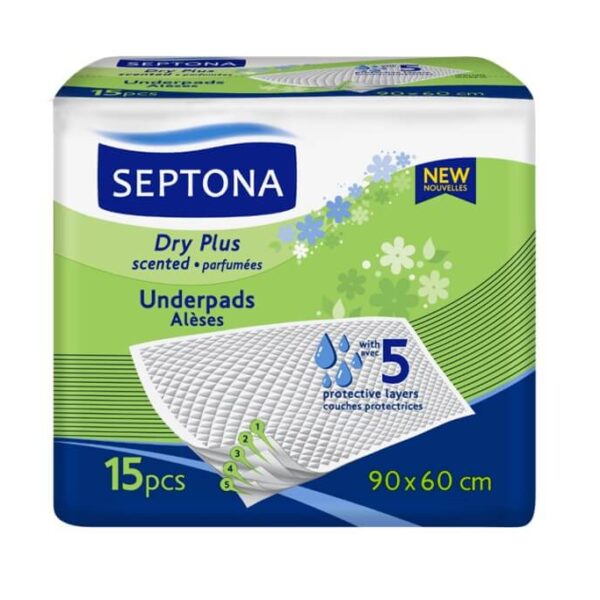 Septona Dry Plus Scented еднократни абсорбиращи чаршафи 90x60 см, 15 бр.
