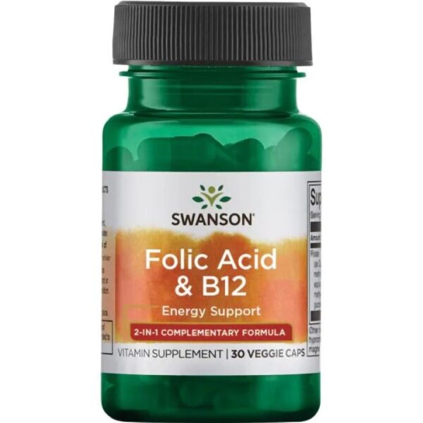 Swanson Folic Acid & B12 Фолиева киселина и B12 30 веге капсули