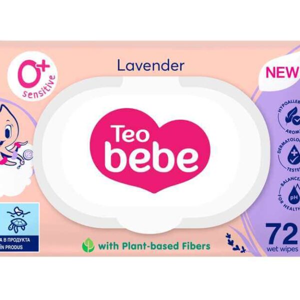Teo Bebe Lavender Бебешки мокри кърпи с екстракт от лавандула капак 0+М х 72 бр