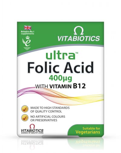 Ultra Фолиева киселина + Витамин B12 при бременност x 60 таблетки Vitabiotics
