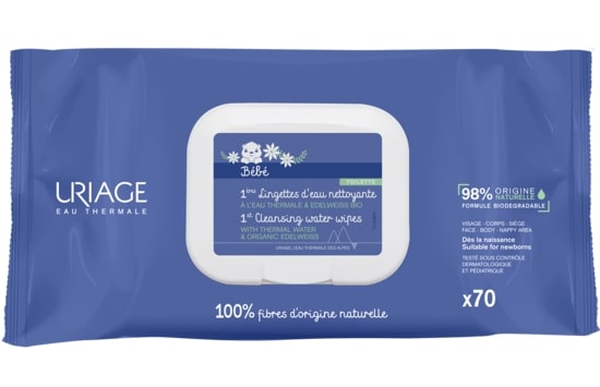 Uriage Bebe 1er Термални почистващи мокри кърпи за бебета и деца с органичен еделвайс 70 броя