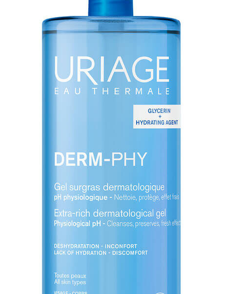 Uriage Derm-Phy Пенлив почистващ гел за лице и тяло за чувствителна кожа 1000 мл
