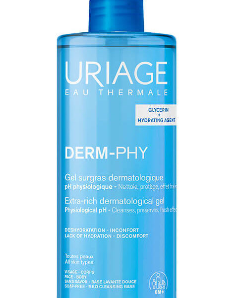 Uriage Derm-Phy Пенлив почистващ гел за лице и тяло за чувствителна кожа 500 мл