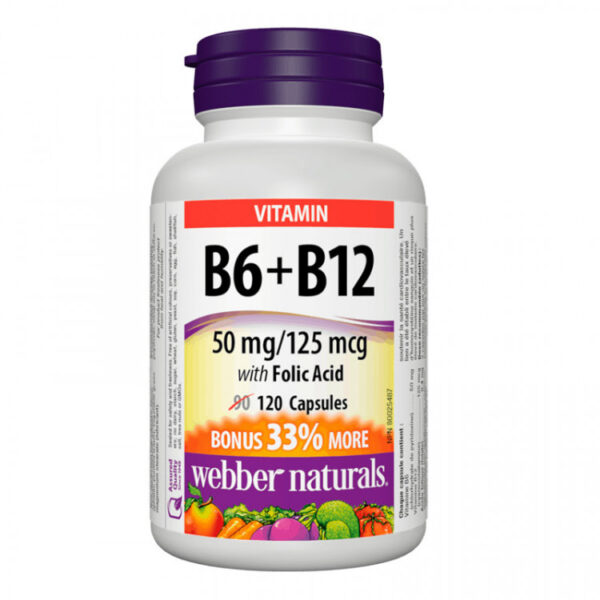 Webber Naturals Vitamin B6 + B12 + Фолиева киселина 50 мг/125 мг 120 таблетки