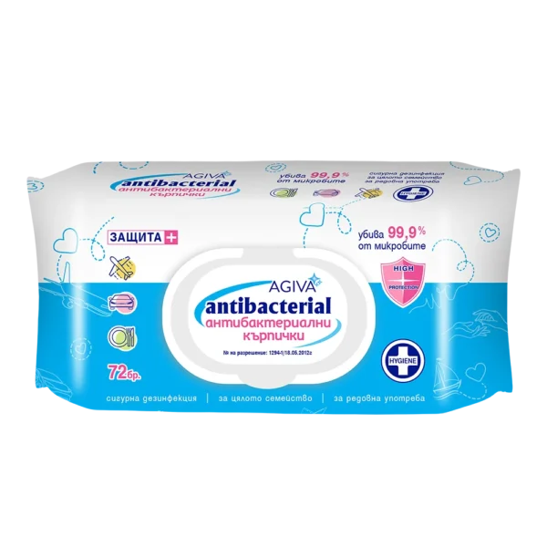 Agiva Antibacterial Антибактериални мокри кърпички сини х72 бр