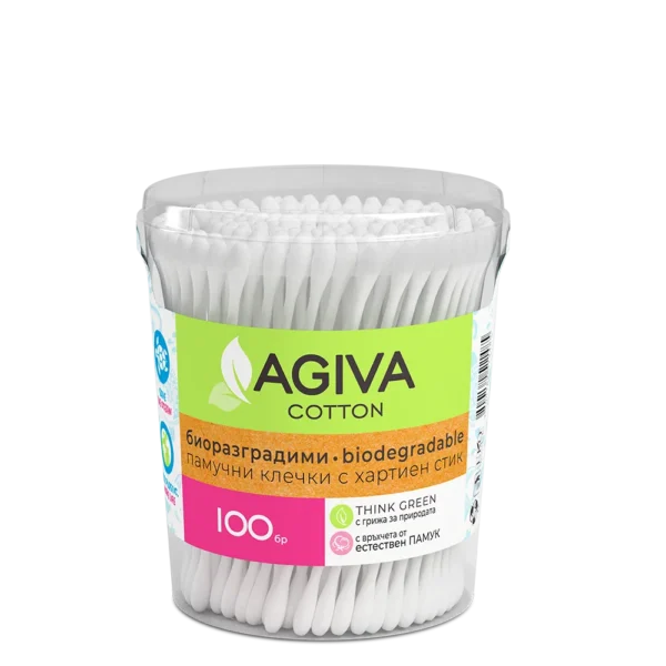Agiva Биоразградими клечки за уши с хартиена дръжка х100 бр