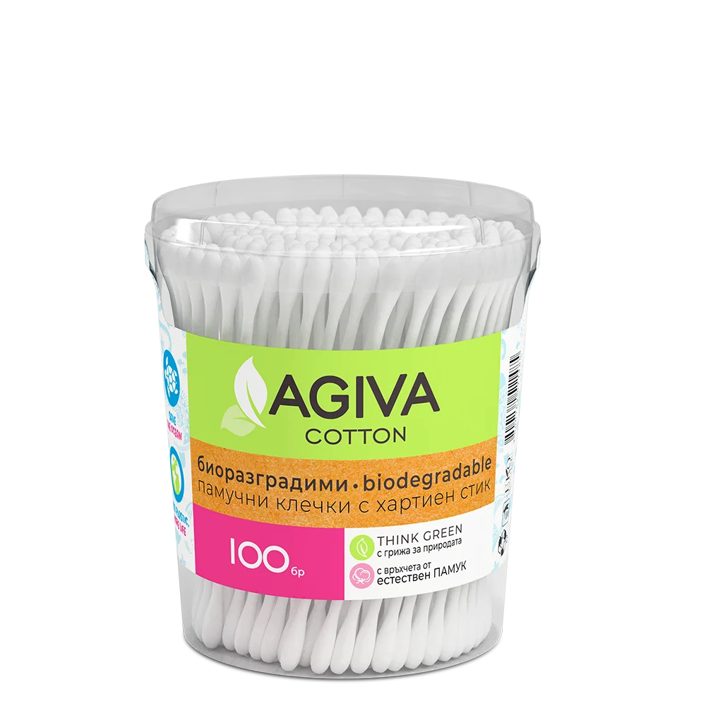 Agiva Биоразградими клечки за уши с хартиена дръжка х100 бр