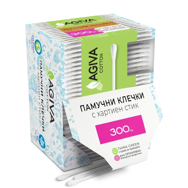 Agiva Биоразградими клечки за уши с хартиена дръжка х300 бр