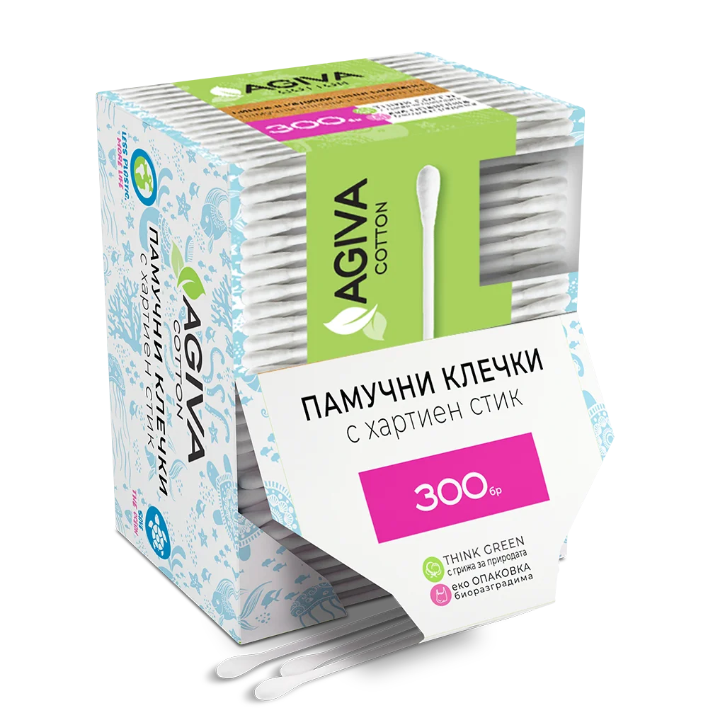 Agiva Биоразградими клечки за уши с хартиена дръжка х300 бр