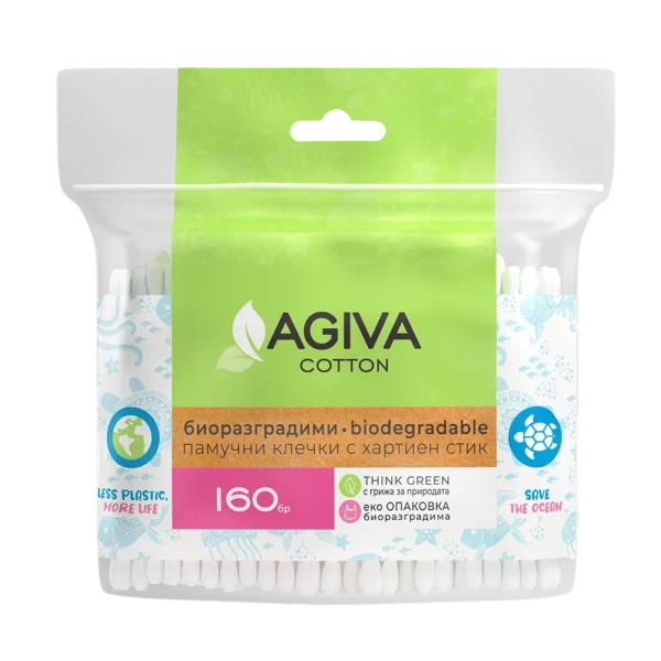 Agiva Биоразградими клечки за уши с хартиена дръжка, пълнител х160 бр