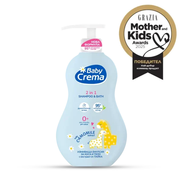 Baby Crema Бебешки измиващ гел 2 в 1 за коса и тяло с лайка 0М+ 400 мл