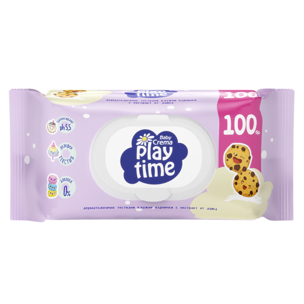 Baby Crema Play Time Бебешки мокри кърпички с лайка и капак лилави х100 бр