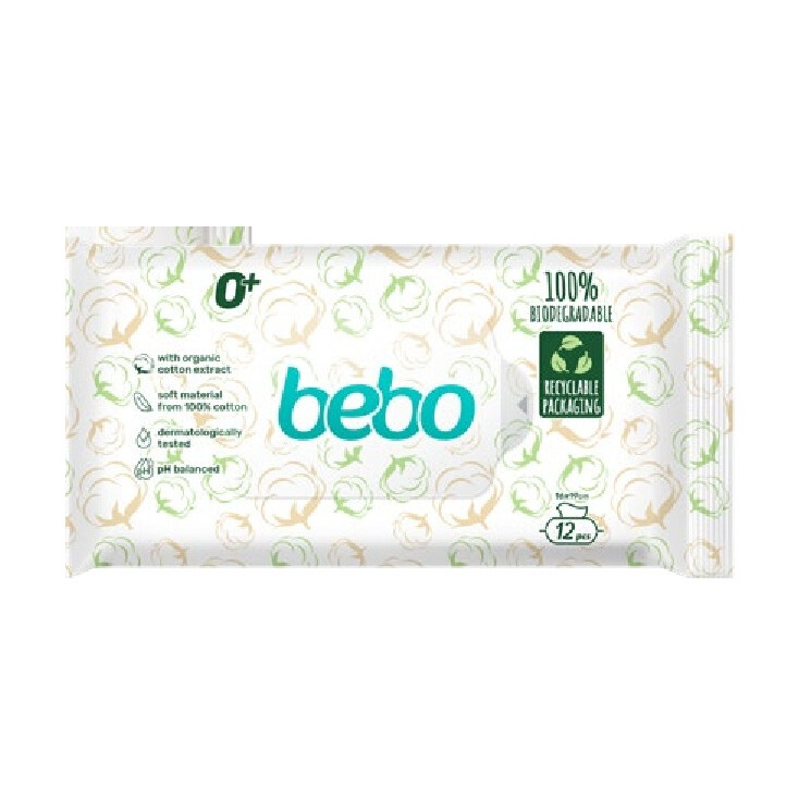 Bebo Биоразградими влажни кърпички 99% вода х 12 бр