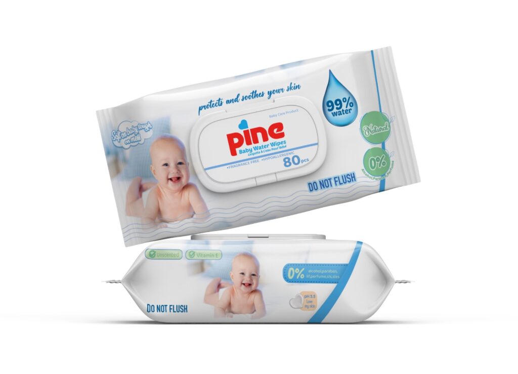 Мокри кърпички PINE Water Wipes 99% вода с капак х80 броя