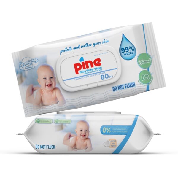 Мокри кърпички PINE Water Wipes 99% вода с капак х80 броя