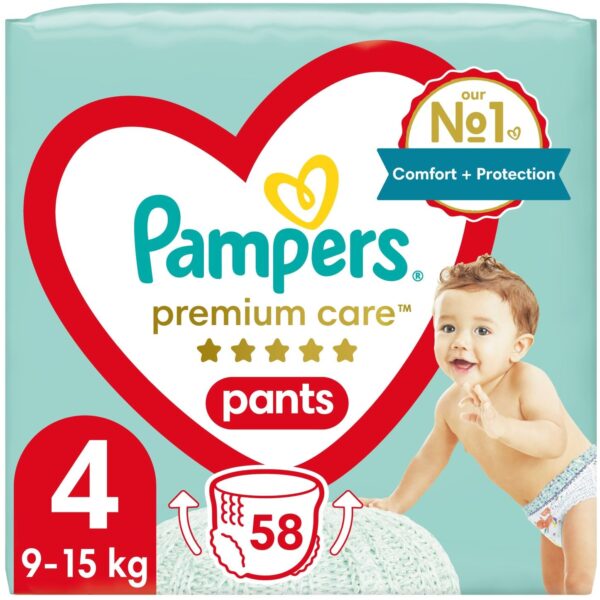 Пелени – гащички Pampers Premium Care Pants Размер 4 9–15 кг 58 бр