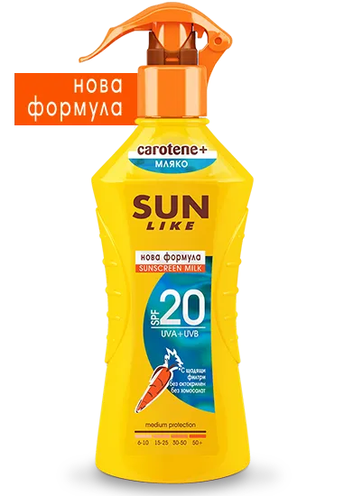 Sun Like Слънцезащитно спрей мляко Carotene+ SPF20 200 мл